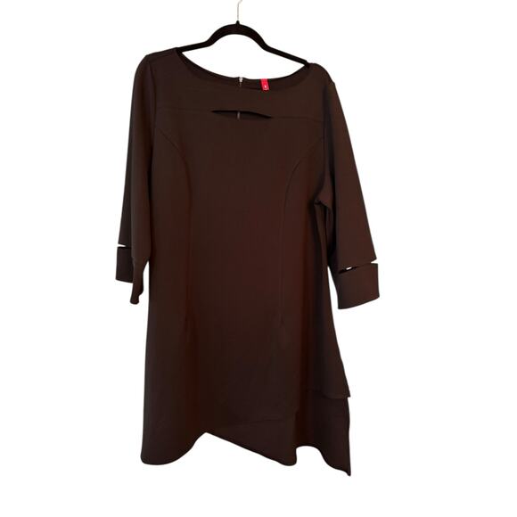 IC by Connie Jersey Dress Cut Outs XL Zip Back Angled Hem Asymmetrical Lagenlook - Picture 1 of 12